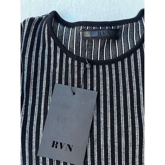 RVN Womens Black Striped Ribbed Long Sleeve Stretch Knit Striped Top  Dash - Picture 3 of 13